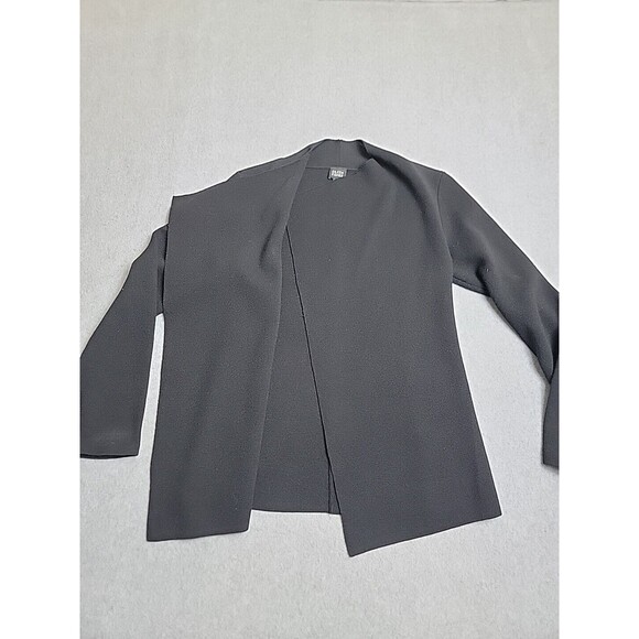 Eileen Fisher Open Cardigan S Black Wool Kniy Lightweight Asymmetrical Preppy - Picture 5 of 12
